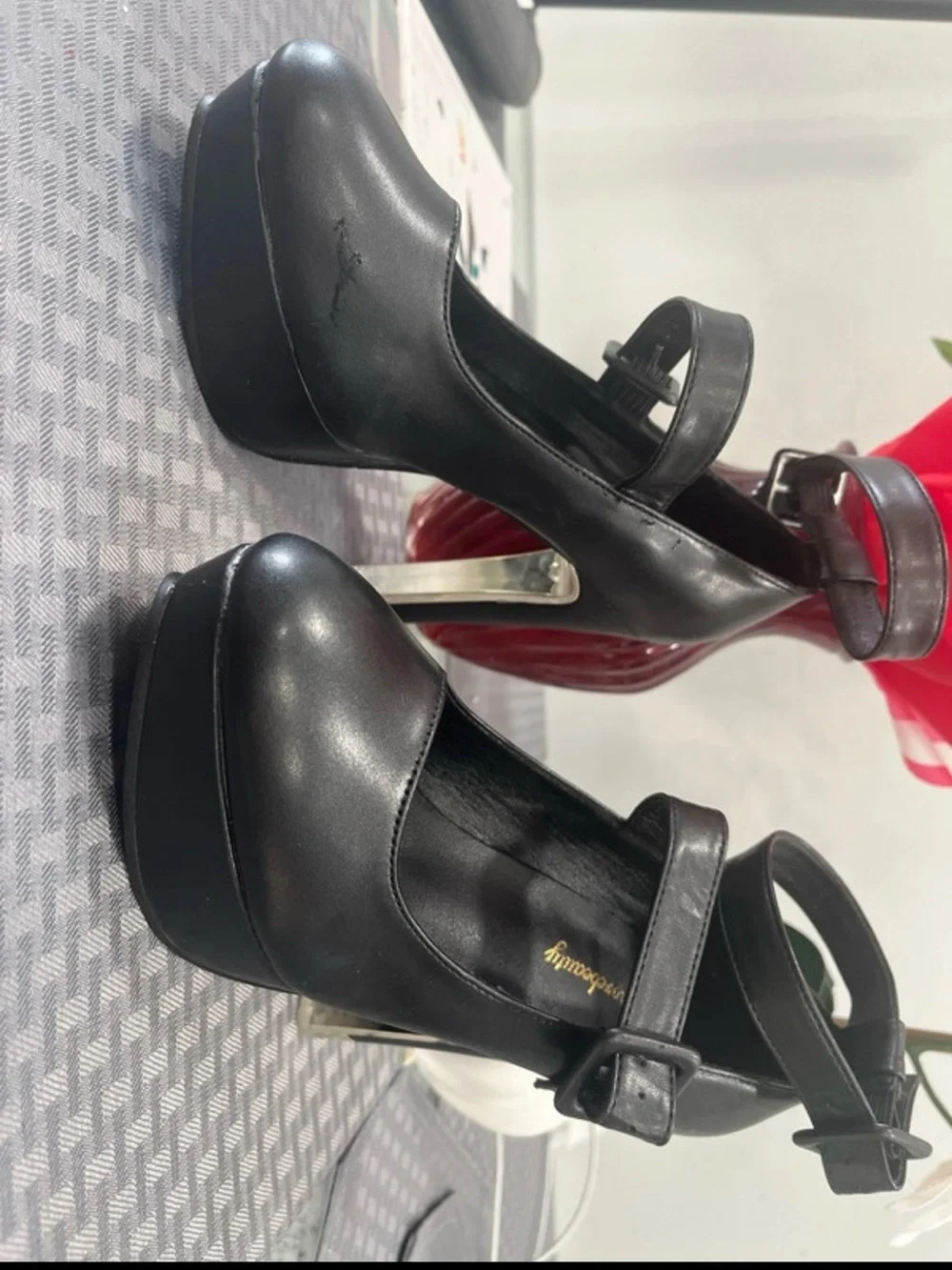 Black Platform Mary Jane Heels with Ankle Strap - Unbranded